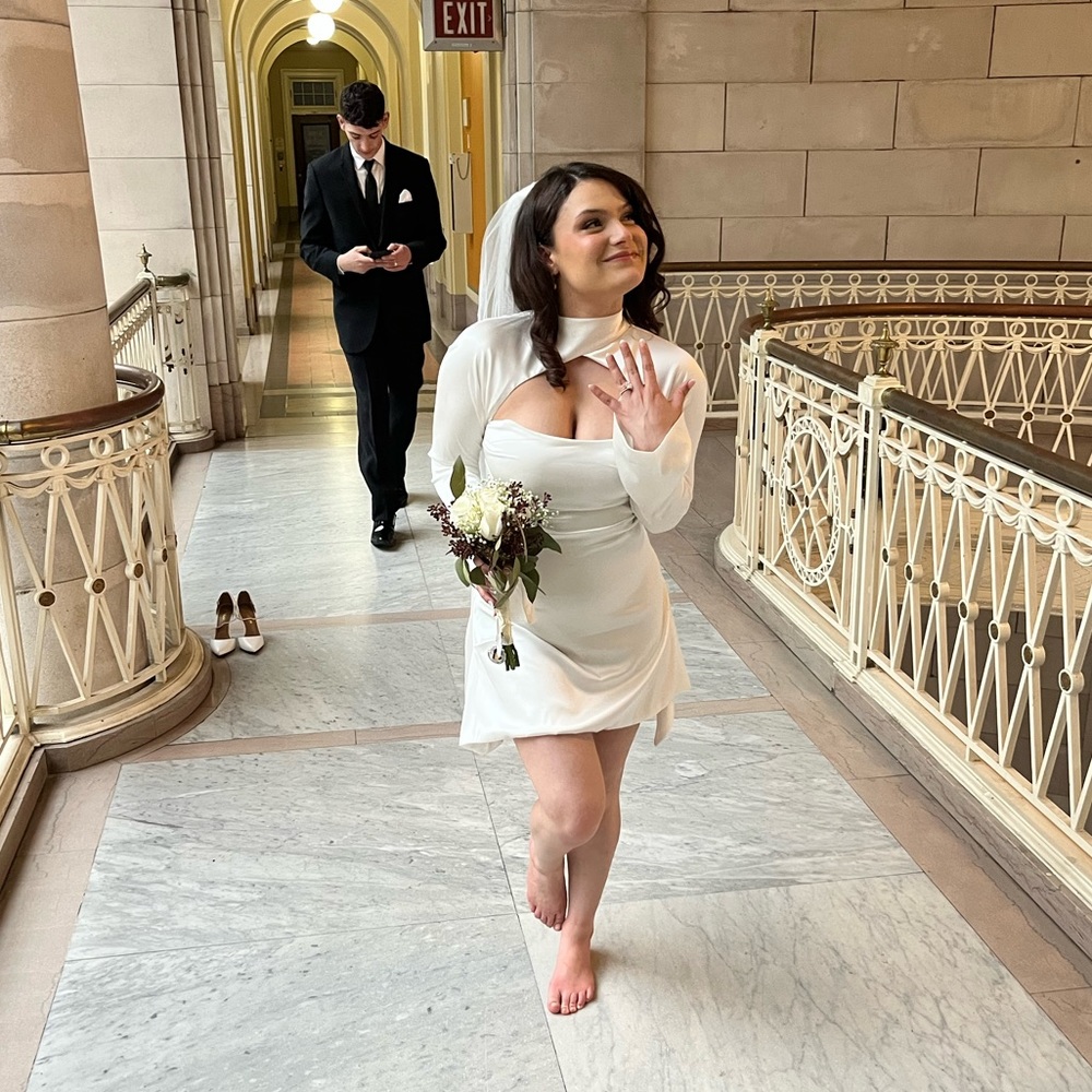 Andrea - White Draped Satin Mini Dress